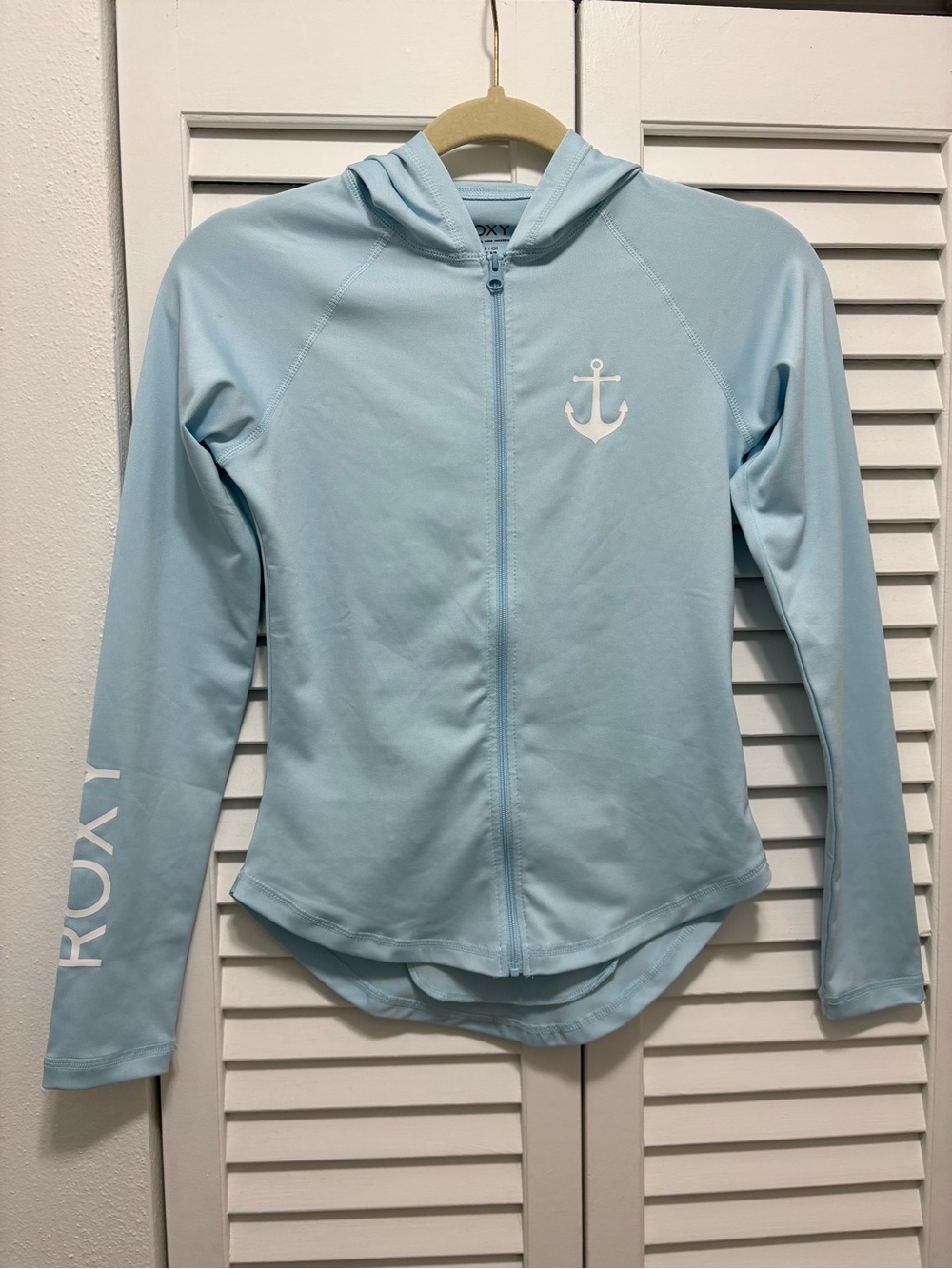 Roxy Pale Blue Hooded Zip Rash Guard